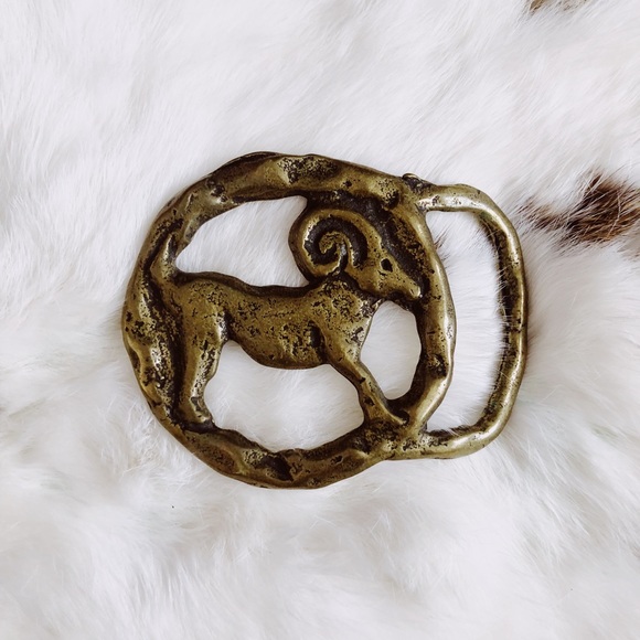 Vintage 70s Brass Aries Buckle / Aries Zodiac / Brutalist Brass Buckle - Picture 2 of 4